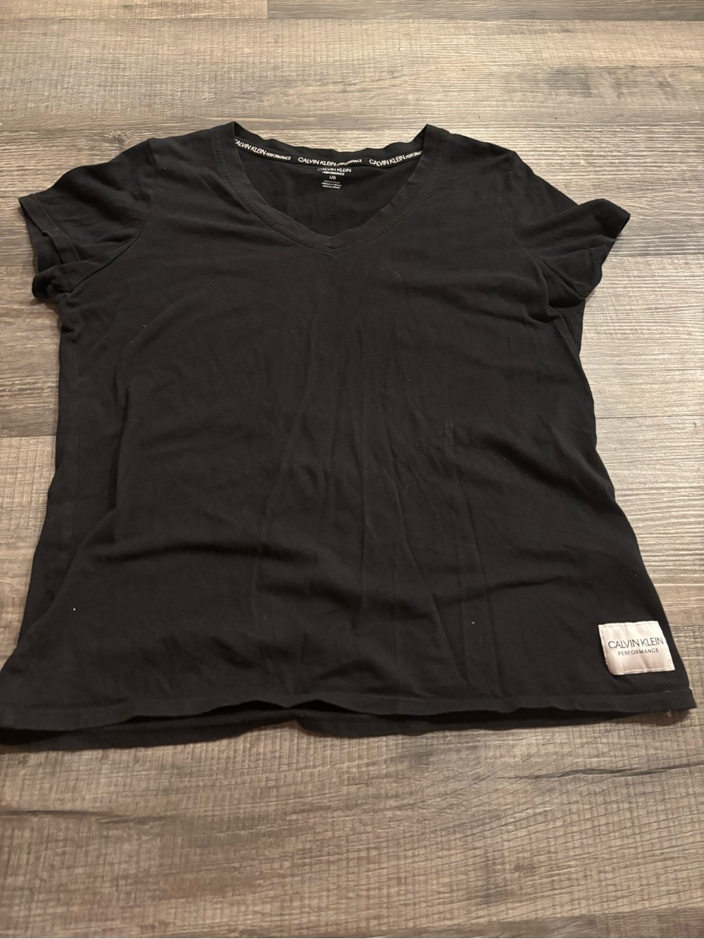 Calvin Klein Performance Black 100% Cotton V-Neck Tee Logo Patch Size Large